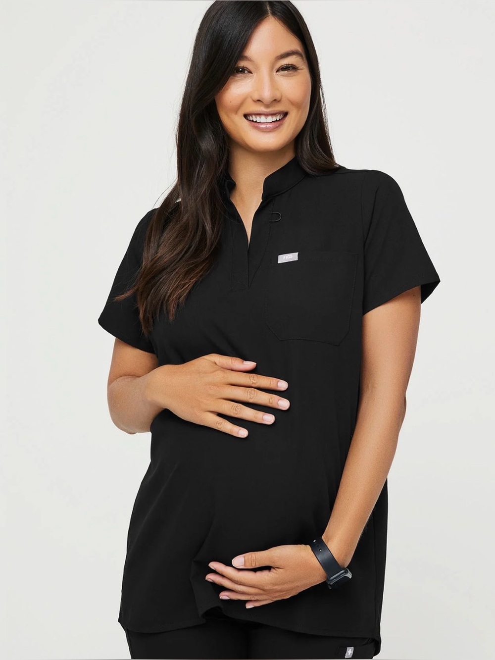 FIGS Kitale Maternity Scrub Top in black, size small